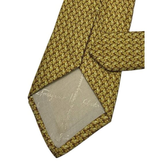 SALVATORE FERRAGAMO Men's Silk Necktie LUXURY Tie XL Brown Gold Leaf W:3.2" EUC - Picture 4 of 4